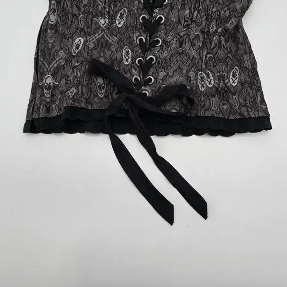 Tripp NYC Shirt Womens Medium Purple Black Tank Corset Skull Brocade - Picture 7 of 13